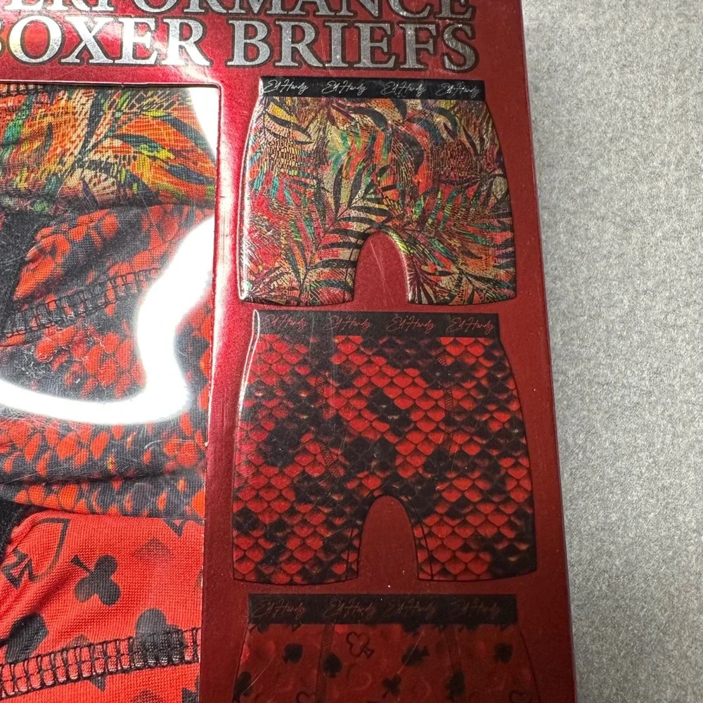 Ed Hardy Performance Boxer Briefs Mens Medium Multicolor Tattoo Print 4 Pack